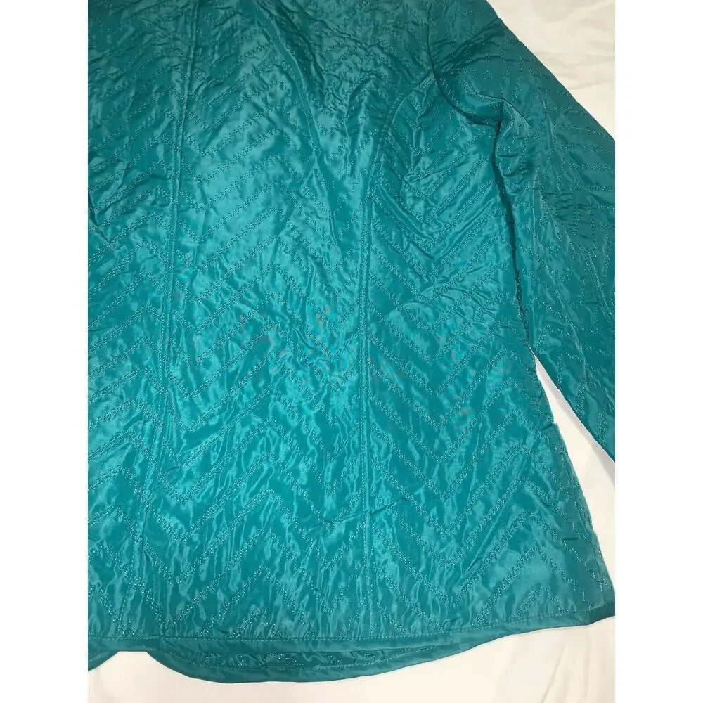 XL Requirements Green Quilted Lined Jacket Blazer Brass Snaps Faux Pockets EUC